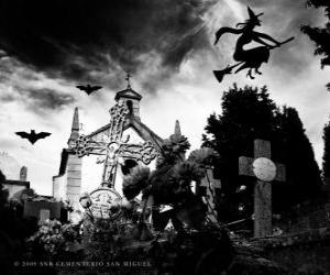 пазл Кладбище в день Хэллоуина